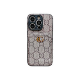 Brown GG Pattern Phone Case with Card Holder | Luxury Aesthetic for iPhone 16 Pro Max | LX087