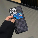 Black Checker LV Wallet Phone Case with Card Holder | Luxury Design | LX092