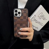 Brown Checker LV Wallet Phone Case with Card Holder & Strap | LX093
