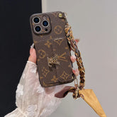 Brown Monogram LV Crossbody Phone Case with Card Holder & Adjustable Strap for iPhone 16 Pro Max LX095