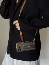 Brown LV Crossbody Wallet Phone Case with Floral Charm for iPhone 16 Pro Max LX097