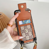 Brown GG Jacquard Crossbody Phone Case with Wallet & Strap LX107 for iPhone 16 Pro Max