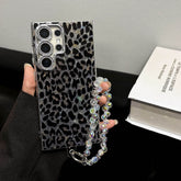 Cheetah Print Glitter Phone Case with Wrist Strap - Stylish & Protective Cover for Samsung Galaxy S24 Ultra LP18 - yTagCase