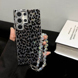 Cheetah Print Glitter Phone Case with Wrist Strap - Stylish & Protective Cover for Samsung Galaxy S24 Ultra LP18 - yTagCase