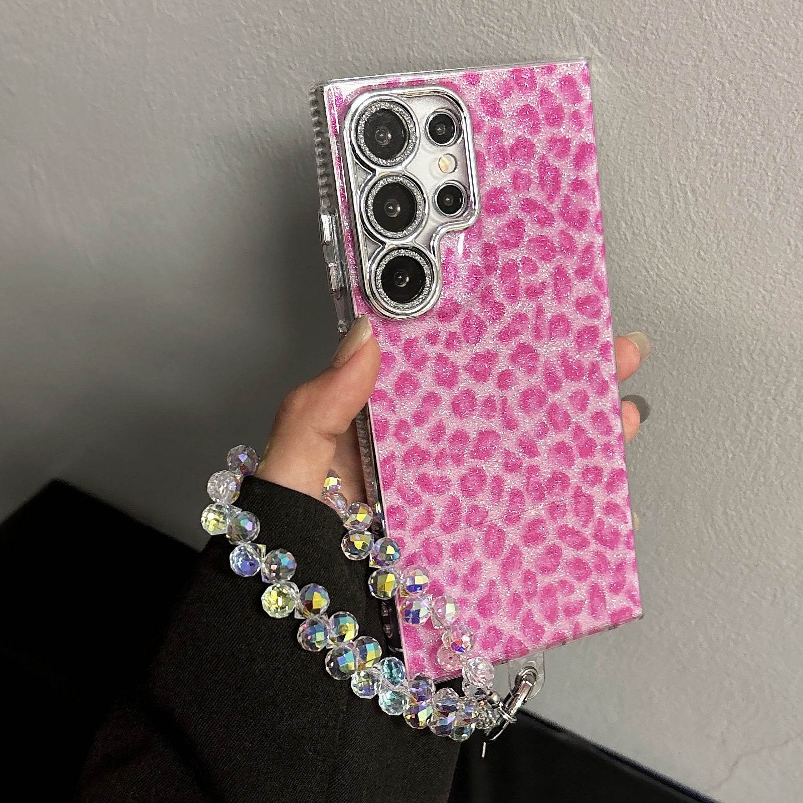 Glam Cheetah Print Phone Case with Wrist Strap - Shockproof Samsung Galaxy S24 Ultra Case LP17 - yTagCase