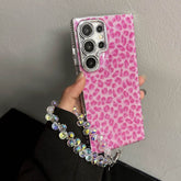 Glam Cheetah Print Phone Case with Wrist Strap - Shockproof Samsung Galaxy S24 Ultra Case LP17 - yTagCase