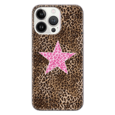 Five-Pointed Star Cheetah Print Phone Case - Stylish Pink Leopard Design for iPhone 14 Plus & Samsung S24 Ultra LP28 - yTagCase