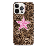 Five-Pointed Star Cheetah Print Phone Case - Stylish Pink Leopard Design for iPhone 14 Plus & Samsung S24 Ultra LP28 - yTagCase