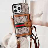 Beige GG Pattern Phone Case with Crossbody Strap & Card Holder | LX065 - yTagCase