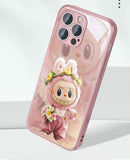 Rose Pink Labubu Doll Phone Case Metallic Glass Case - Trendy Artistic LB023 - yTagCase