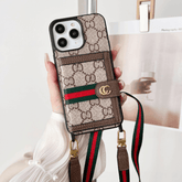 Beige GG Pattern Phone Case with Crossbody Strap & Card Holder LX066 - yTagCase