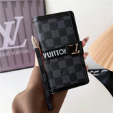Houndstooth LV Wallet Phone Case with Wrist Strap & Flip Cover for iPhone 16 Pro Max LX113 - yTagCase