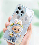 Sky Blue Labubu Doll Phone Case Metallic Glass Case - Trendy Artistic LB025 - yTagCase