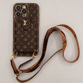 Brown LV-inspired Wallet Phone Case with Crossbody Strap & Card Holder | LX022 - yTagCase