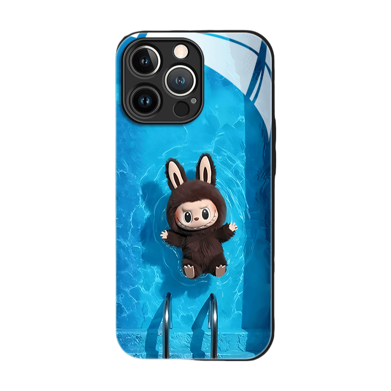 Labubu Liquid Glass Shockproof Phone Case Black Frame + Black Labubu Trendy Artistic LB037 - yTagCase