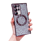 Magnetic Glitter Cheetah Print Phone Case - Electroplated TPU for Samsung Galaxy S24 Ultra LP07 - yTagCase