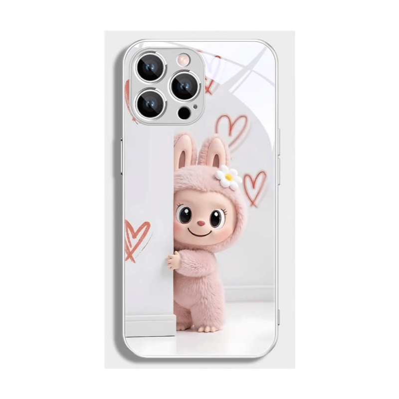 Labubu Phone Case Star Silver Frame + Pink Labubu Shatterproof Glass MagSafe LB039 - yTagCase