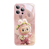 Rose Pink Labubu Doll Phone Case Metallic Glass Case - Trendy Artistic LB023 - yTagCase