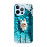 Labubu Liquid Glass Shockproof Phone Case Far Peak Blue Frame + White Labubu Trendy Artistic LB030 - yTagCase