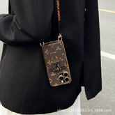 Brown LV Wallet Phone Case with Card Holder | Crossbody Retro iPhone Case LX025 - yTagCase