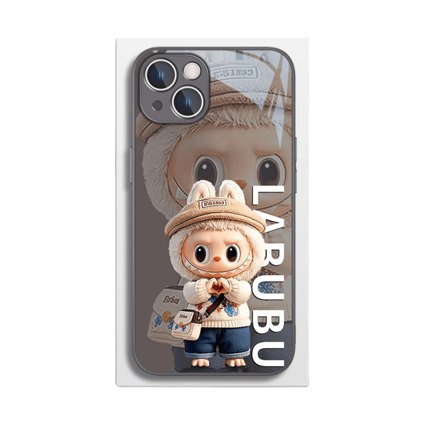 Heart Labubu Phone Case Phantom Gray Frame Shatterproof Glass LB047 - yTagCase