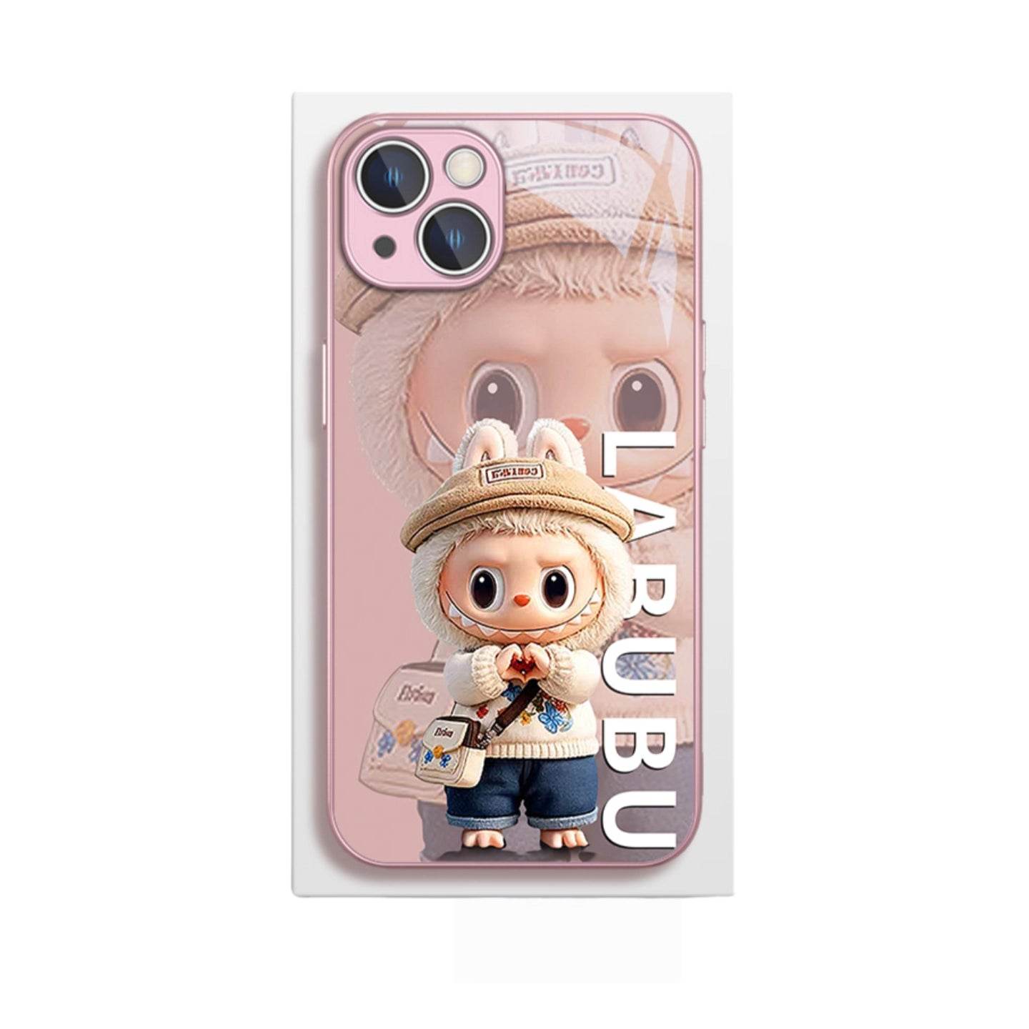 Heart Labubu Phone Case Rose Pink Frame Shatterproof Glass LB045 - yTagCase