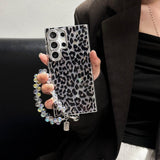 Cheetah Print Glitter Phone Case with Wrist Strap - Stylish & Protective Cover for Samsung Galaxy S24 Ultra LP18 - yTagCase