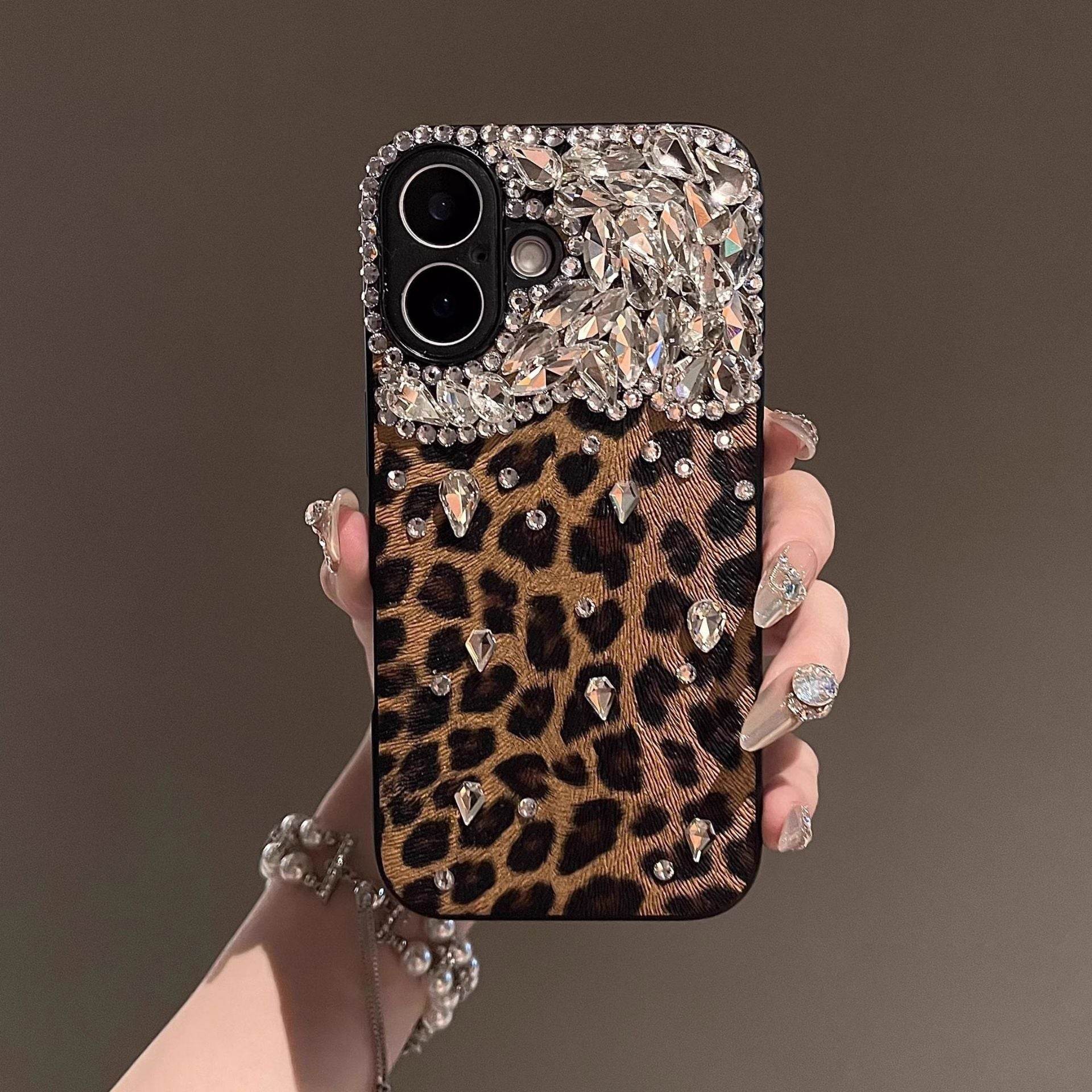 Luxury Cheetah Print Phone Case with Gemstones - Fashionable Protective Cover for iPhone 14 Plus LP11 - yTagCase