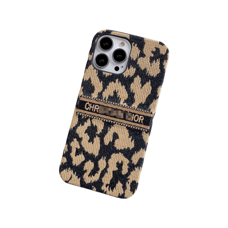 Luxury Cheetah Print Embroidered Fabric Phone Case - Full-Body Protection for iPhone 14 Plus LP08 - yTagCase
