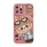 Apple Pink Labubu Peeking Phone Case - Trendy Shockproof LB015 - yTagCase
