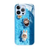 Labubu Liquid Glass Shockproof Phone Case Far Peak Blue Frame + Black&White Labubu Trendy Artistic LB035 - yTagCase