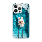 Labubu Liquid Shockproof Glass Phone Case Antique White Frame + White Labubu - Trendy Artistic LB026 - yTagCase