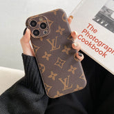Brown LV Aesthetic Phone Case with Floral Design | Luxury Leather iPhone 16 Pro Max Case | LX046 - yTagCase