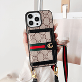 Cream GG Pattern Phone Case with Crossbody Strap & Card Holder LX063 - yTagCase