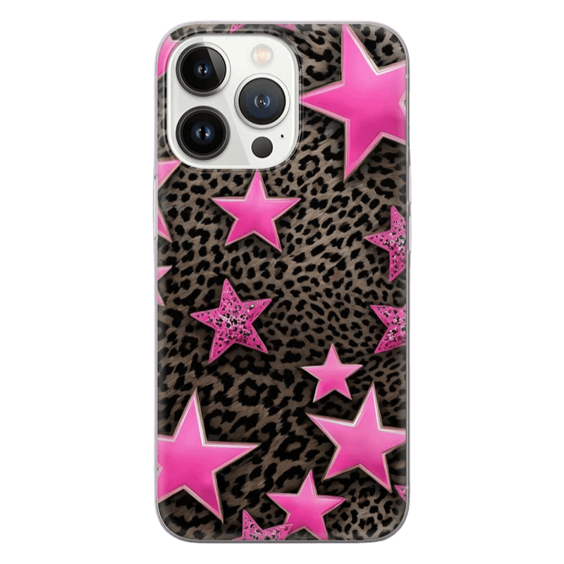 Star Cheetah Print Phone Case - Stylish Pink Leopard Design, Durable Protection for iPhone 14 Plus & Samsung S24 Ultra LP30 - yTagCase