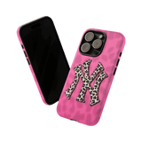 Pink NYC Cheetah Print Durable Phone Case - Military Grade Protection with Animal Texture for iPhone 14 Plus & Samsung S24 Ultra LP36 - yTagCase