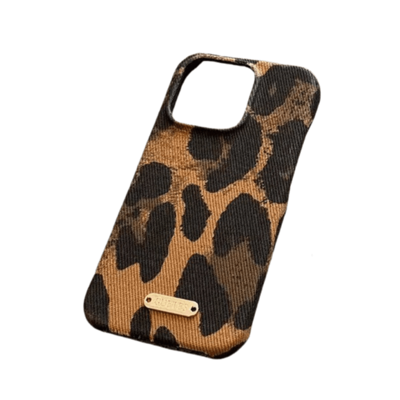 Trendy Cheetah Print Phone Case with Silver Label - Stylish & Protective Cover for iPhone 14 Plus LP21 - yTagCase