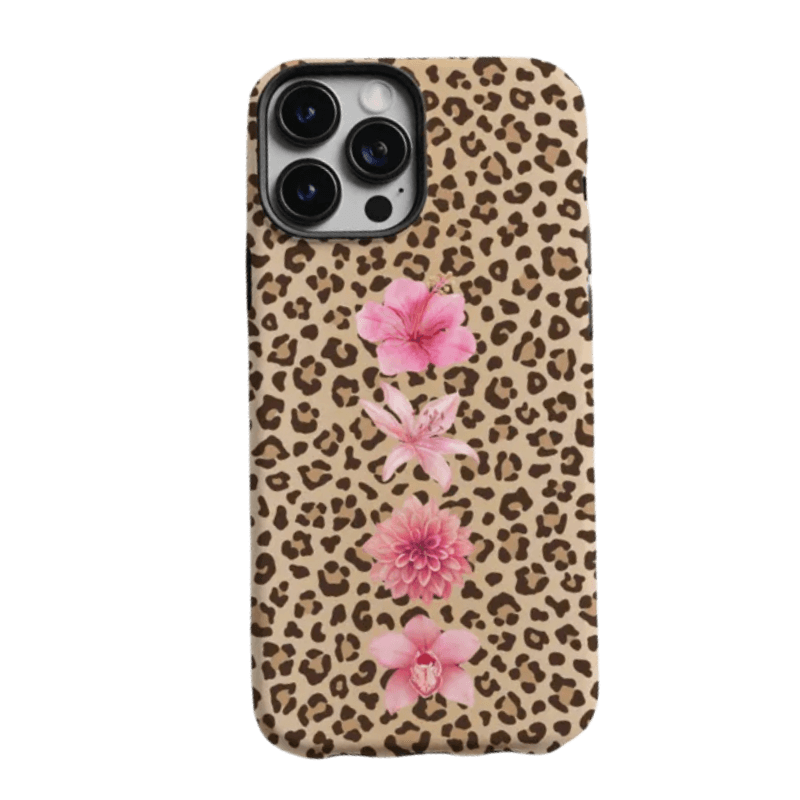 Pink Floral Cheetah Print Phone Case - Fashionable Tiger Lily Design for iPhone 14 Plus & Samsung S24 Ultra LP34 - yTagCase