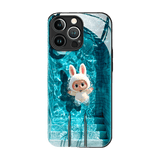 Labubu Liquid Glass Shockproof Phone Case Black Frame + White Labubu Trendy Artistic LB027 - yTagCase
