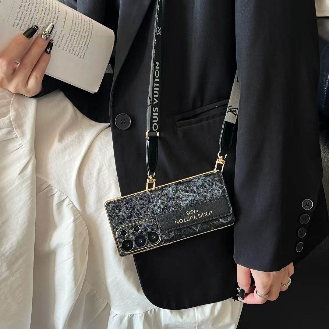 Black LV Crossbody Wallet Phone Case LX098 for iPhone 16 Pro Max - yTagCase