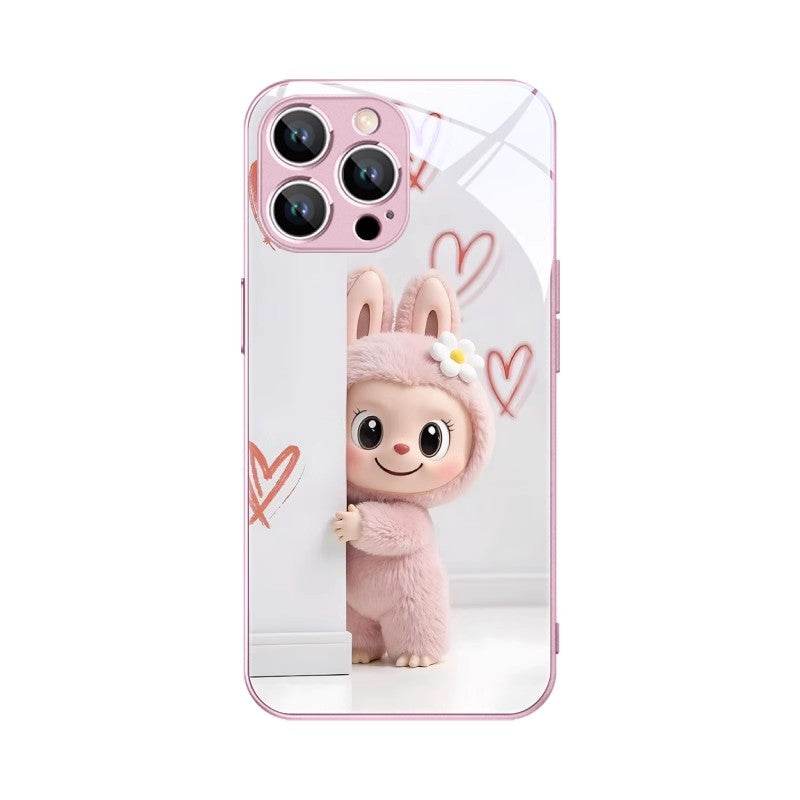 Labubu Phone Case Rose Pink Frame + Pink Labubu Shatterproof Glass MagSafe LB041 - yTagCase