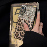 Luxury Cheetah Print Phone Case with Gemstones - Shockproof Full-Body Protection for iPhone 14/13/12 LP14