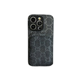 Black GG Element Phone Case with Card Holder | Luxury Designer Style for iPhone 16 Pro Max | LX086
