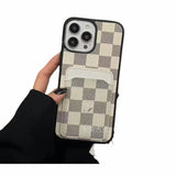 White Checkerboard LV Wallet Phone Case with Card Holder | Luxury Style | LX092