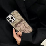 Brown GG Phone Case with Card Holder | Luxury Wallet Case for iPhone 16 Pro Max LX094