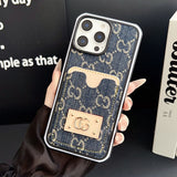 Deep Blue GG Denim Tab Luxury Phone Case LX105 for iPhone 16 Pro Max
