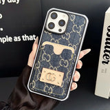 Deep Blue GG Denim Tab Luxury Phone Case LX105 for iPhone 16 Pro Max