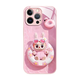 Labubu Liquid Glass Stoßfeste Handyhülle Pink-Weißer Rahmen + Pink Labubu Trendy Artistic LB038