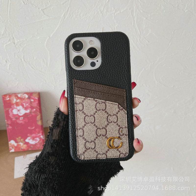 Black & Brown GG Element Phone Case with Card Holder | Luxury Designer Style | LX083 - yTagCase