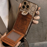 Beige GG Pattern Crossbody Phone Case with card holder for secure essentials and aesthetic appeal